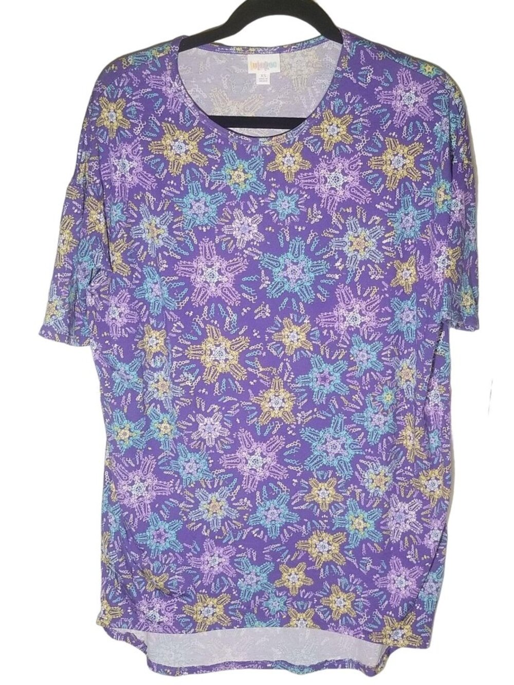 LuLaRoe Irma tunic mid sleeve geometric purple polyester blend size xs new READ